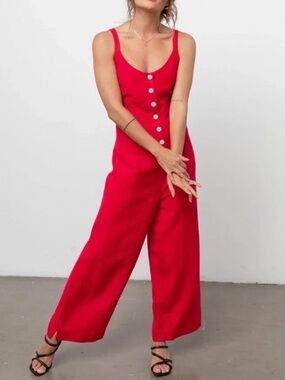 Rails Teresa Jumpsuit in Cayenne Red - Linen Blend - Wide Leg - Size M